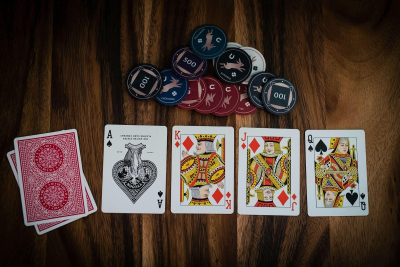 Playing cards and chips on a table